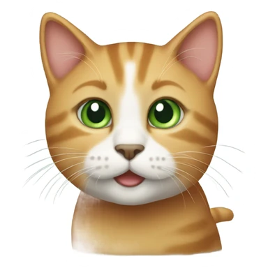Cute cat emoji. Make the cat have light green eyes and be black with ginger and lighter ginger patches. sticker