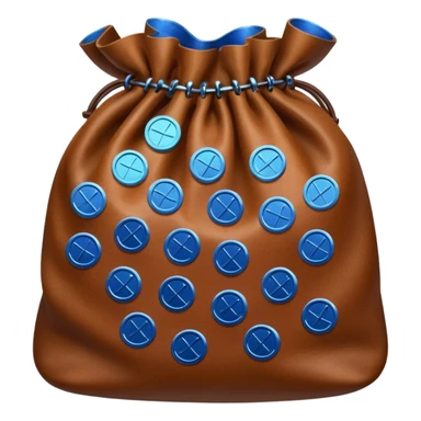 blue coins inside a brown leather bag  sticker