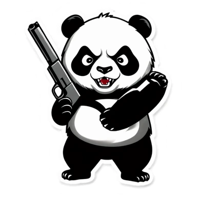 Angry Panda holding a gun sticker