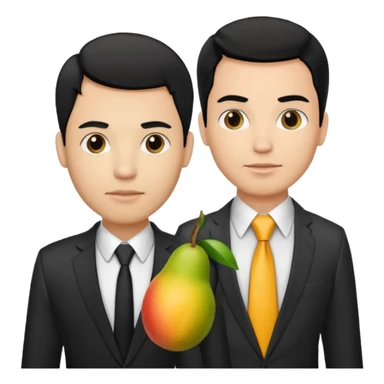 BLACK HAIR LIGHT SKIN MAN WITH A T-SHIRT WITH A MANGO ON IT, AND HIS BOSS LIGHT SKIN MAN BLONDE HAIR DANDOLE DINERO sticker