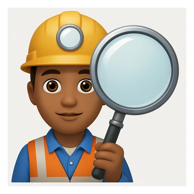 Make the magnifying glass much bigger while keeping the railway worker and overall emoji style the same as in the reference image. sticker