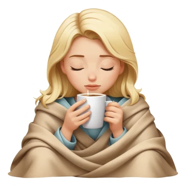 girl inside a blanket sipping coffee eyes closed blonde sticker