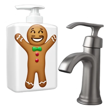 Gingerbread man on a hand soap container he’s happy sticker
