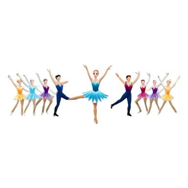An icon of a theatrical ice show with close-up costumed figure skaters performing a dramatic scene on a glowing ice stage. Spotlights, colorful scenery, and a cheering audience in a grand arena convey the magic and artistry of the ice performance. Transparent background included. sticker
