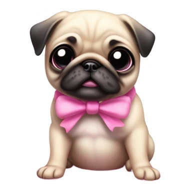 Baby pug with big pink
eyes wearing a pink bow above 1 ear sitting in a puddle  sticker