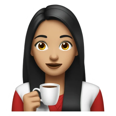 light girl with black hair holding cup of coffee wearing red blouse  sticker