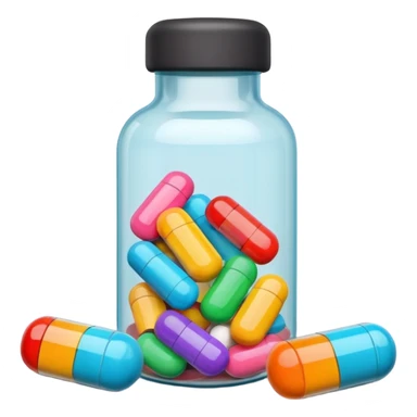 pills in bottle, 3d cartoon style, memoji style. sticker