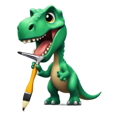 Dinosaur with a paintbrush in his mouth  sticker