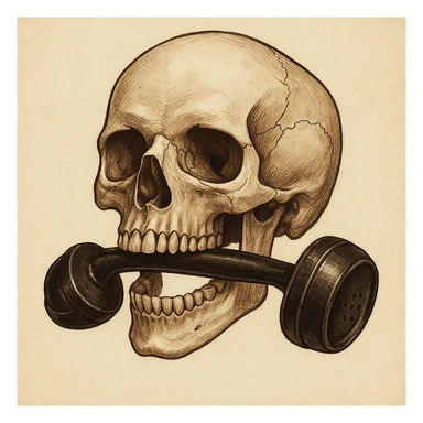 a skull holding a telephone receiver in its mouth sticker