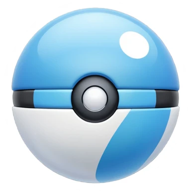 blue pokeball emoji, top half is a more saturated blue, bottom half is white, black stripe, with a white sheen, with a pearlescent finish, with a bubble effect sticker