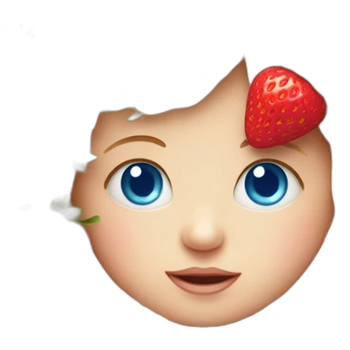 Baby face with blue eyes inside a strawberry sticker