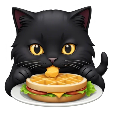 Dark cat eating lunch sticker