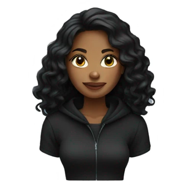 Woman with tall black wavy hair wearing black hoodie  sticker