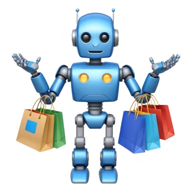 black friday robot with blue and metalic colours with bags in his hands  sticker