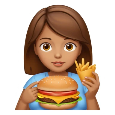 Pregnant girl with brown hair and brown eyes eating a cheeseburger sticker