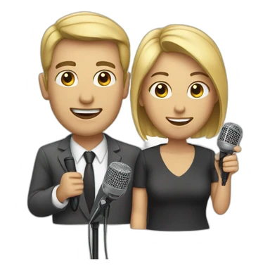 man and woman with microphones sticker