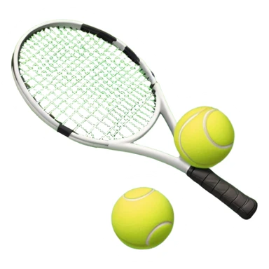 A tennis racket and a ball placed on the ground, with a tennis court in the background. The court lines and net are visible, emphasizing the structure and focus of the sport, creating a dynamic and energetic vibe. sticker