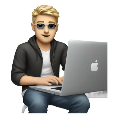 white boy music producer with macbook sticker