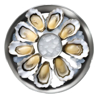 silver platter of oysters in the half shell on ice  sticker