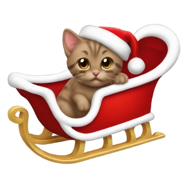 Brown oyster colored kitten pulling Santas sleigh sticker