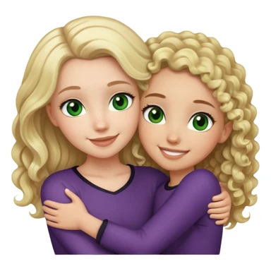 a white girl with blonde straight hair and green eyes is hugging a light skin girl with black, curly hair and brown eyes. the girl with curly hair is ab bit bitter than the white girl  sticker