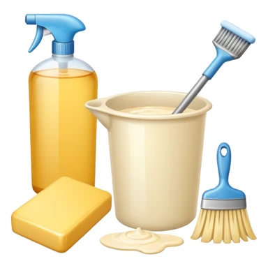 Realistic cleaning essentials with cream color sticker