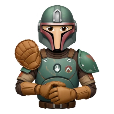 Mandalorian with a Catcher's mitt.  Make the catcher's glove oversized.  Put a dark visor in the helmet.   sticker