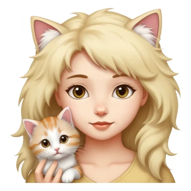 There's a fluffy kitten on a girl's head, its tail wagging gently. sticker