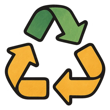 recycling arrows, minimalistic, green gold and white color scheme, clean lines sticker