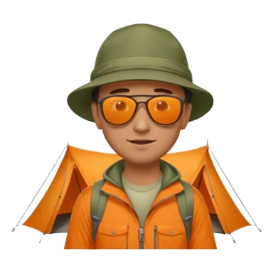 Man + orange tent,Mountain Campers. sticker