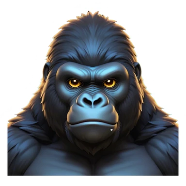 Cinematic Noble Gorilla Portrait Emoji, Poised and commanding, with a massive, muscular build cloaked in dense, rich fur and deep, soulful eyes, Simplified yet sharp and sophisticated features, highly detailed, glowing with a soft, dignified jungle glow, high shine, intelligent and formidable, stylized with an air of primate majesty, focused and authoritative, soft glowing outline, capturing the essence of a watchful guardian that feels as though it could step out of the screen with effortless authority! sticker