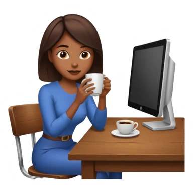 mujer tomando cafe y con un computador sentada en una mesa  sticker