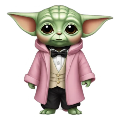 baby yoda in pink tuxedo sticker