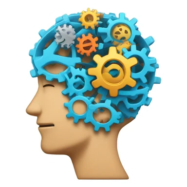 Brain with spinning gears, person in action pose sticker