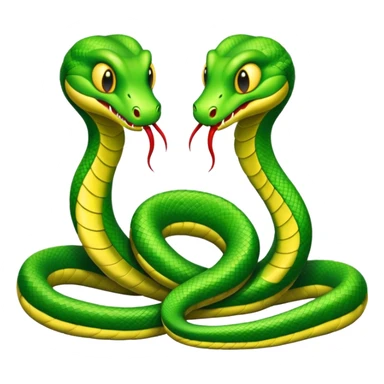 Two green snakes tangled at their tails, facing each other and hissing sticker