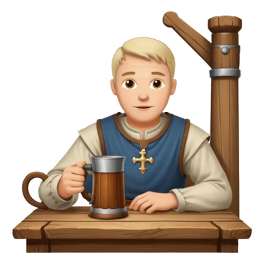 medieval white man sitting next to a table sticker