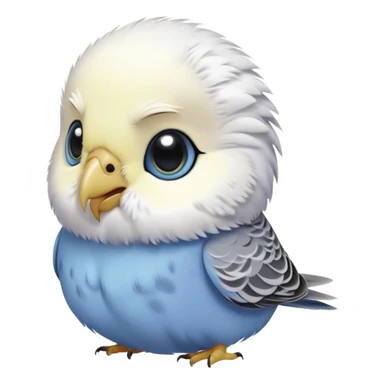 budgie, grey feathers, white head sticker