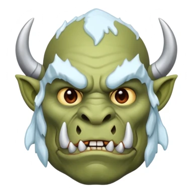 Fantasy orc emoji portrait, tusks lightly covered with ice and snow, winter predator look, strong silhouette, clean minimal emoji design, male/female variant
 sticker
