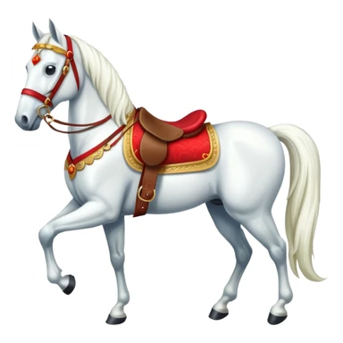 Christmas white horse with a full-length red saddle sticker
