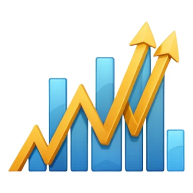 Create an emoji that shows a rising stock chart with a single upward arrow and a small company building symbol. sticker