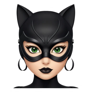 Catwoman green eyes with mask, big lashes, sultry eyes and eyeliner, no black lips sticker