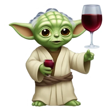 happy yoda holding a red wine bottle sticker