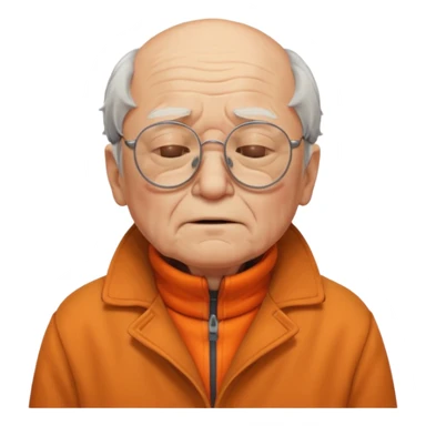 old man with orange high collar shirt and a thick coat wearing glass while closing his eyes sticker