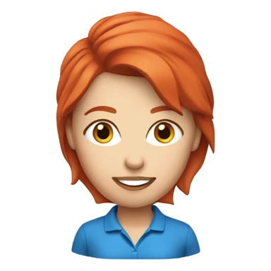 a female golf coach with red hair, blue shirt sticker
