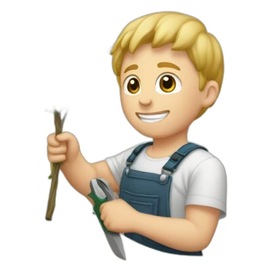 white kid trimming a decorative bush sticker