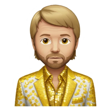 Björn Ulvaeus from ABBA with dark blonde hair, yellow sequin shirt, white sequin suit jacket sticker