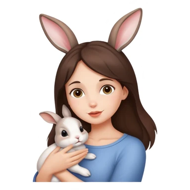 a beutifull burnnete woman holding a beautiful child while on the childs head is a little rabbit sticker