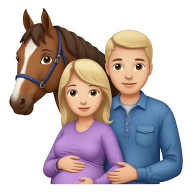 pregnant man in casual wear near horse sticker