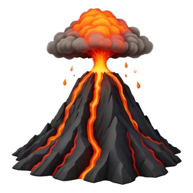 Apple-style 3D emoji of an erupting volcano, dark rocky mountain with a bright red lava flow and glowing orange eruption at the top, some smoke coming out, colorful and cartoonish but realistic enough, no background sticker