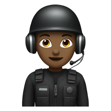 operator dressed in black with a milatary helmet, without glasses, wearing a headset, ready to respond to alerts, preferably female sticker